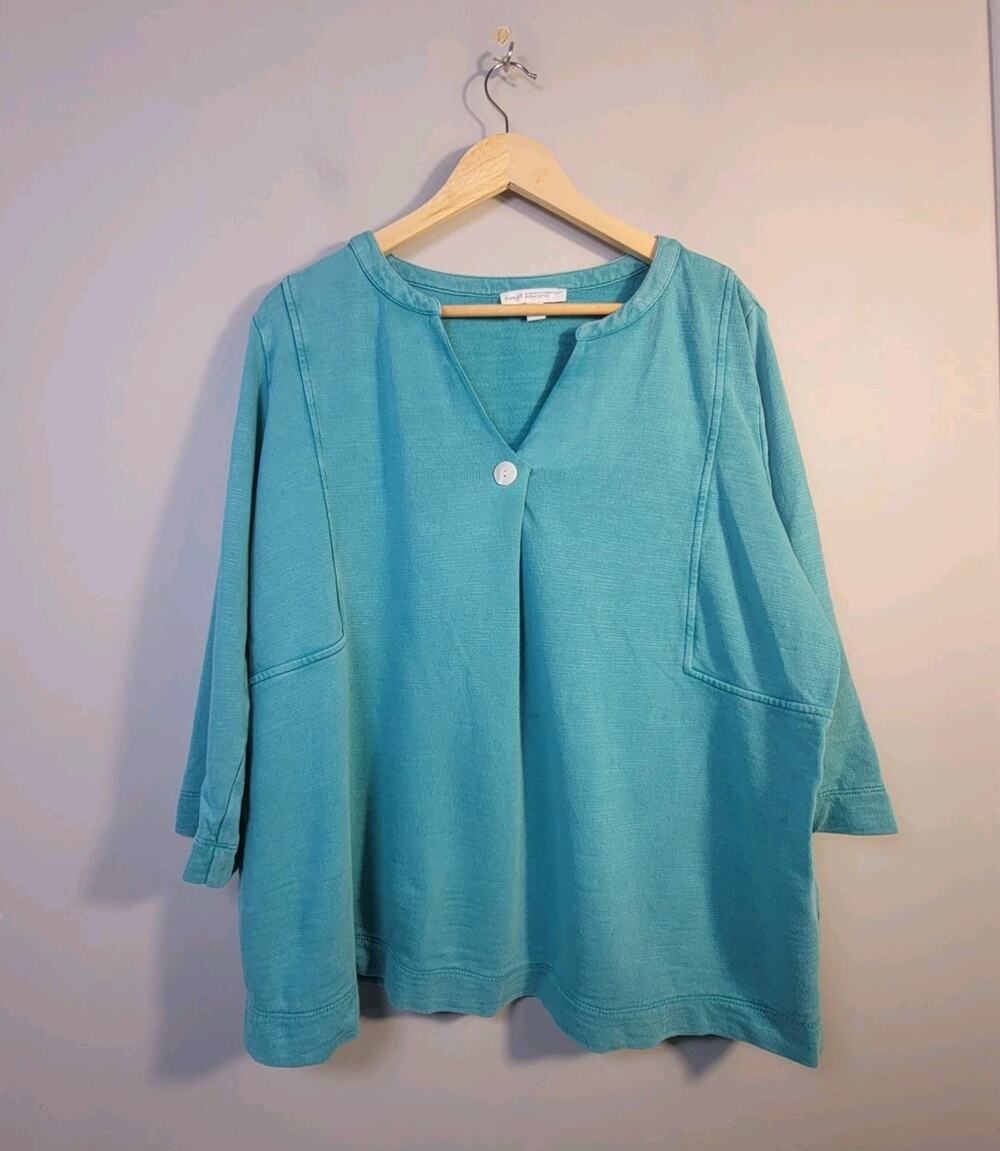 Pure Jill L Made With Organically Grown Cotton 3/4 Sleeve Terry Top Sweatshirt